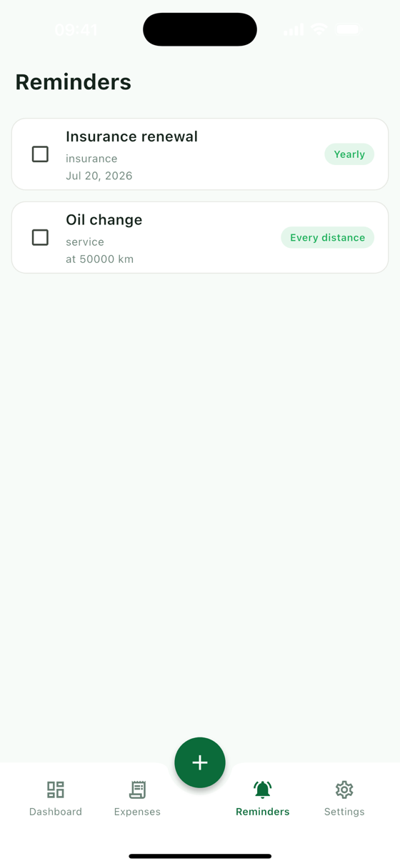 Service and insurance reminders in CarLog